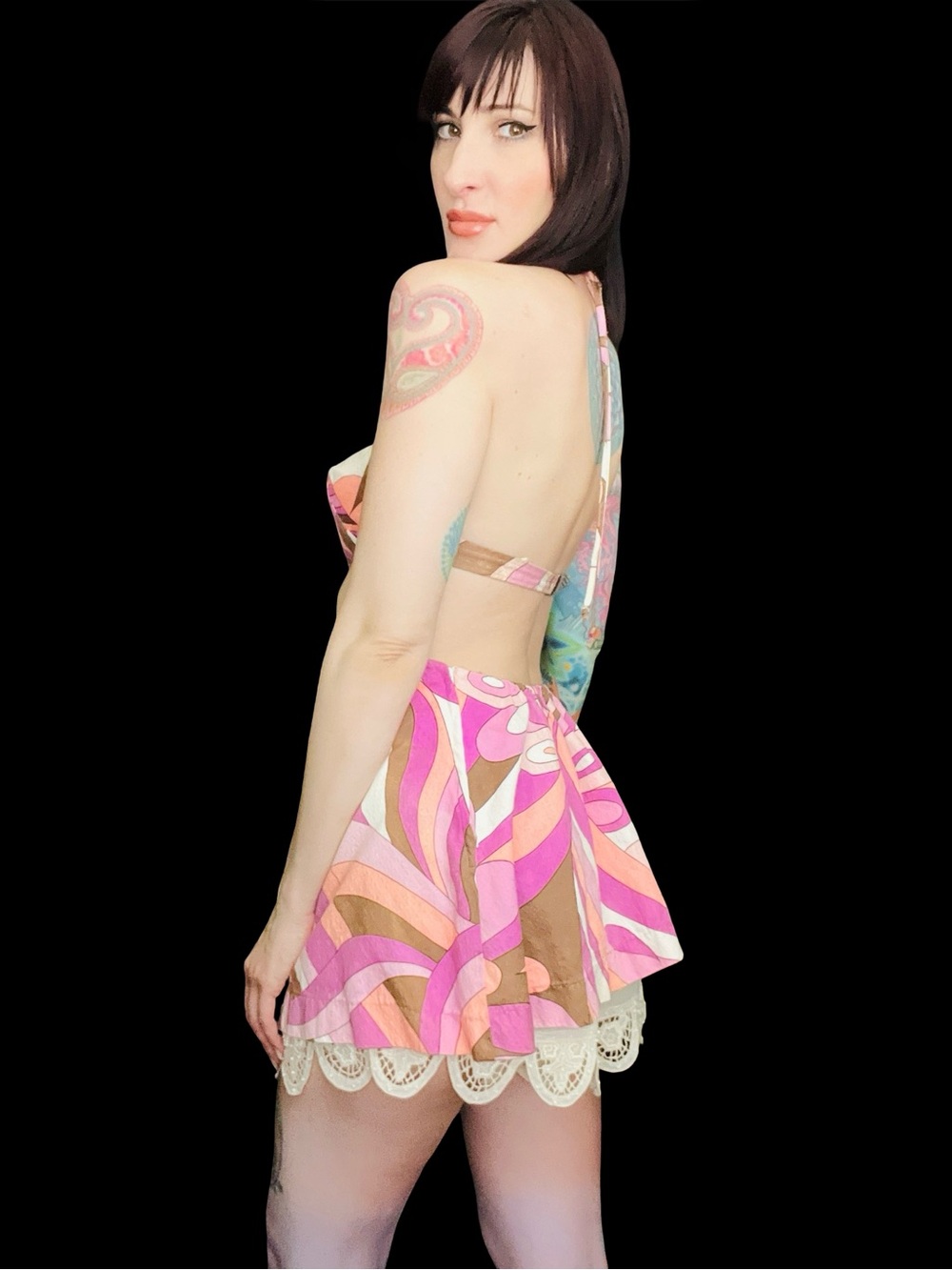 Vintage 1960's Psychedelic Cotton Candy Geometric Cut Out Mini Dress - Picture 6 of 7